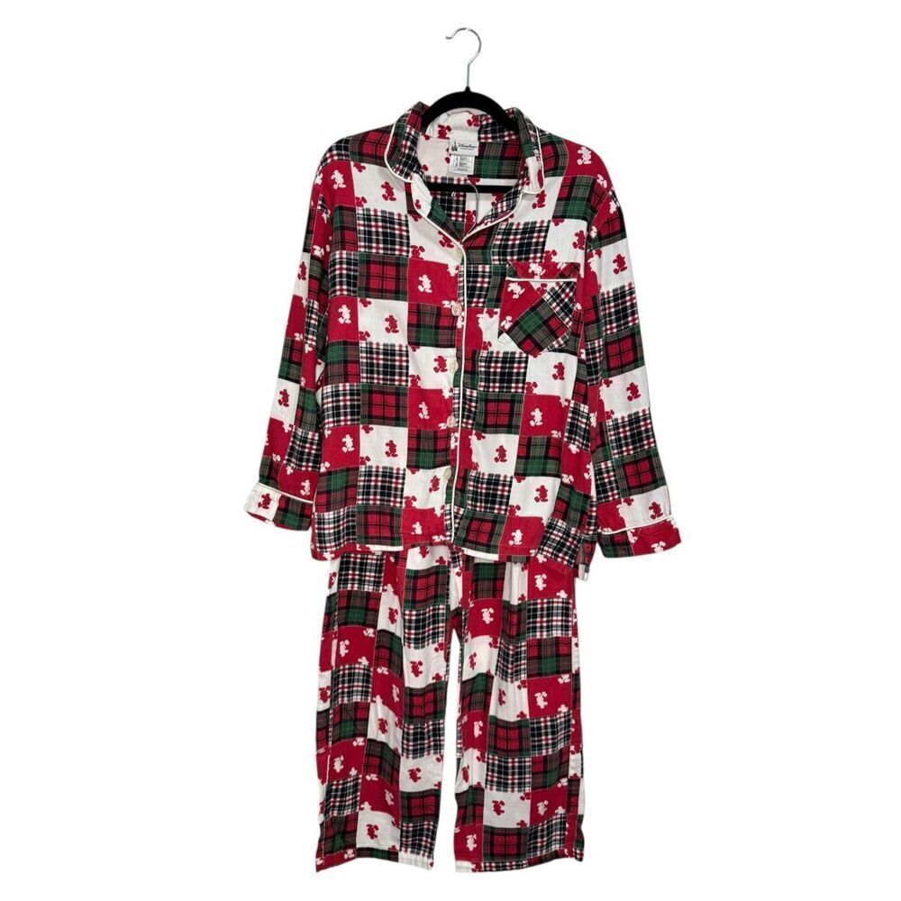 Disney Parks Women’s Small Mickey Mouse Holiday Flannel Pajama Set Plaid‎ Xmas